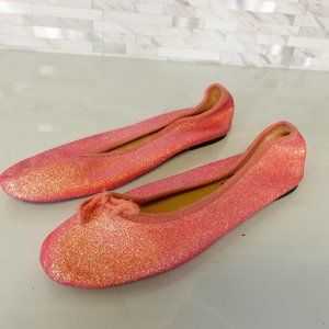 London Sole Ballet Flat 37 6 Pink Slip On Leather Glitter Comfort‎ France $258